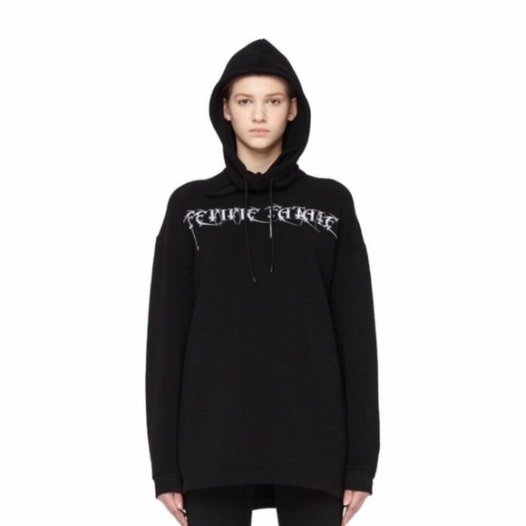Balenciaga Tops - Balenciaga Femme Fatale Black Embroidered Hoodie
